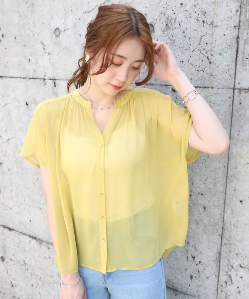 HONEYSUCKLE ROSE（ハニーサックルローズ）の「【HONEYSUCKLE ROSE】楊柳フレンチスリーブシャツ（シャツ/ブラウス・レディース・イエロー/ブラック/ブラウン・L/M）」の13枚目の写真