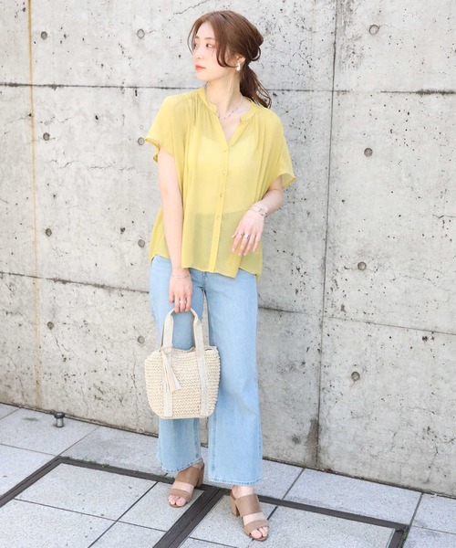 HONEYSUCKLE ROSE（ハニーサックルローズ）の「【HONEYSUCKLE ROSE】楊柳フレンチスリーブシャツ（シャツ/ブラウス・レディース・イエロー/ブラック/ブラウン・L/M）」の15枚目の写真