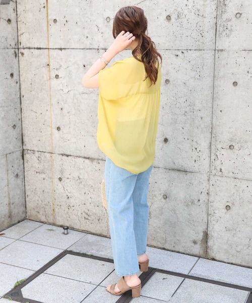 HONEYSUCKLE ROSE（ハニーサックルローズ）の「【HONEYSUCKLE ROSE】楊柳フレンチスリーブシャツ（シャツ/ブラウス・レディース・イエロー/ブラック/ブラウン・L/M）」の16枚目の写真