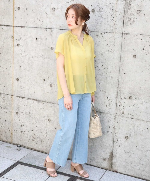 HONEYSUCKLE ROSE（ハニーサックルローズ）の「【HONEYSUCKLE ROSE】楊柳フレンチスリーブシャツ（シャツ/ブラウス・レディース・イエロー/ブラック/ブラウン・L/M）」の17枚目の写真