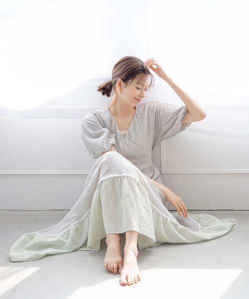 bijorie(ビジュリィ)の「【bijorie】八木アリサさんコラボ/ワンマイルリボンワンピース(ルームワンピース・レディース・サーモンピンク/ライトグリーン・FREE)」の16枚目の写真