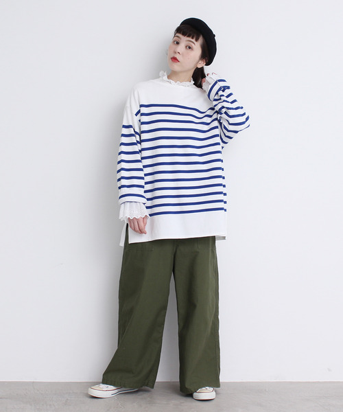 My Fav. CHILD WOMAN（マイファブチャイルドウーマン）の「ラッセルパネルボーダー BIGサイズプルオーバー（Tシャツ/カットソー・レディース・ブルー・FREE）」の21枚目の写真