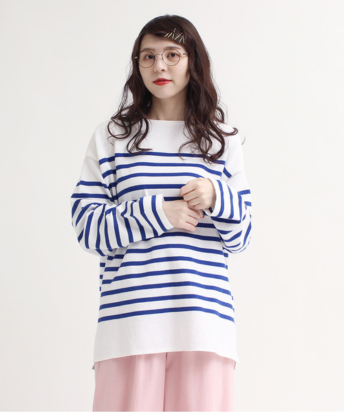 My Fav. CHILD WOMAN（マイファブチャイルドウーマン）の「ラッセルパネルボーダー BIGサイズプルオーバー（Tシャツ/カットソー・レディース・ブルー・FREE）」の5枚目の写真