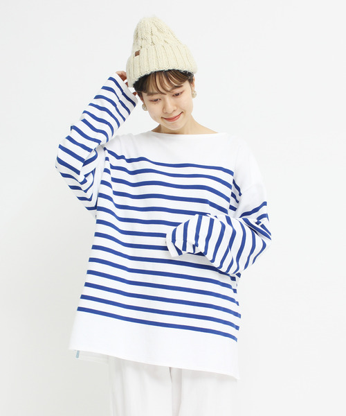 My Fav. CHILD WOMAN（マイファブチャイルドウーマン）の「ラッセルパネルボーダー BIGサイズプルオーバー（Tシャツ/カットソー・レディース・ブルー・FREE）」の12枚目の写真