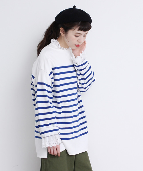 My Fav. CHILD WOMAN（マイファブチャイルドウーマン）の「ラッセルパネルボーダー BIGサイズプルオーバー（Tシャツ/カットソー・レディース・ブルー・FREE）」の20枚目の写真