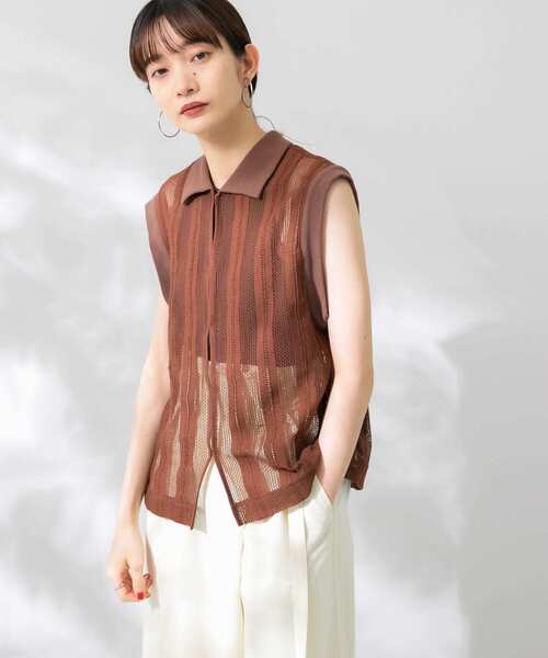 KBF(ケイビーエフ)の「レースノースリーブポロシャツ(ポロシャツ・レディース・ライトブルー/ブラウン/アイボリー・ONE)」の3枚目の写真