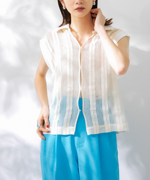 KBF(ケイビーエフ)の「レースノースリーブポロシャツ(ポロシャツ・レディース・ライトブルー/ブラウン/アイボリー・ONE)」の12枚目の写真