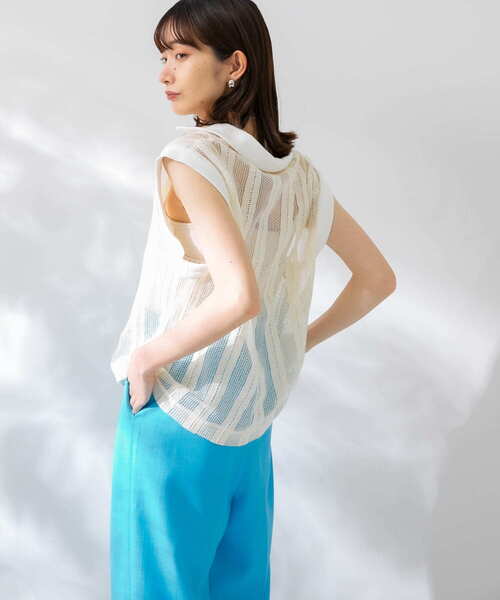 KBF(ケイビーエフ)の「レースノースリーブポロシャツ(ポロシャツ・レディース・ライトブルー/ブラウン/アイボリー・ONE)」の13枚目の写真