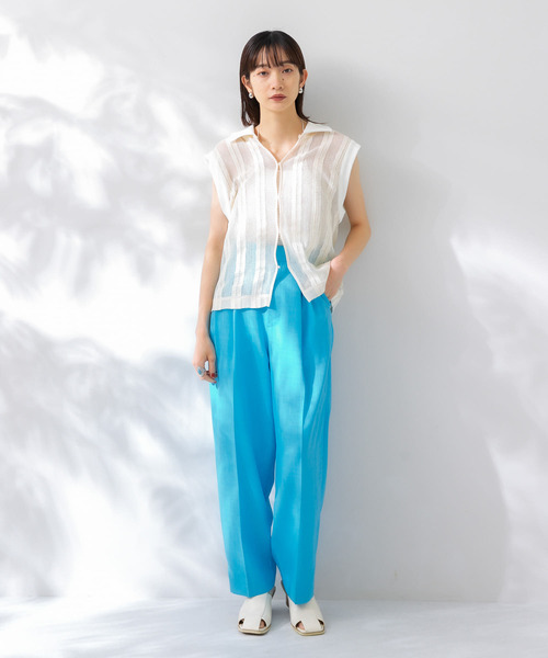 KBF(ケイビーエフ)の「レースノースリーブポロシャツ(ポロシャツ・レディース・ライトブルー/ブラウン/アイボリー・ONE)」の15枚目の写真