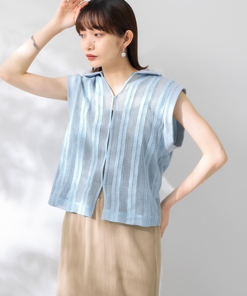 KBF(ケイビーエフ)の「レースノースリーブポロシャツ(ポロシャツ・レディース・ライトブルー/ブラウン/アイボリー・ONE)」の19枚目の写真