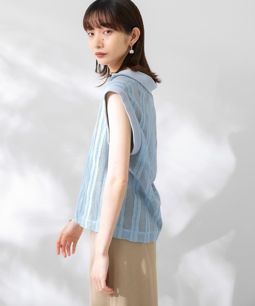 KBF(ケイビーエフ)の「レースノースリーブポロシャツ(ポロシャツ・レディース・ライトブルー/ブラウン/アイボリー・ONE)」の20枚目の写真