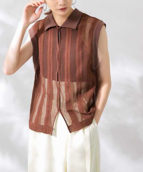 KBF(ケイビーエフ)の「レースノースリーブポロシャツ(ポロシャツ・レディース・ライトブルー/ブラウン/アイボリー・ONE)」の7枚目の写真