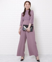 レース切替ハイウエストワイドパンツドレス