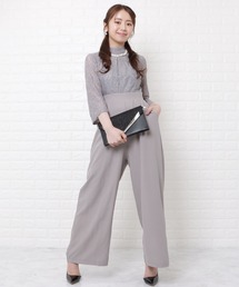 レース切替ハイウエストワイドパンツドレス