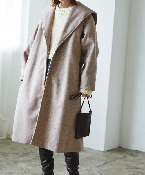 LIAN（リアン）の「ビッグカラーロングコート（その他アウター・レディース・ブラック/キャメル/モカ/アイボリー/杢グレー・FREE）」の9枚目の写真
