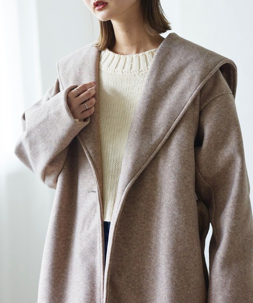 LIAN（リアン）の「ビッグカラーロングコート（その他アウター・レディース・ブラック/キャメル/モカ/アイボリー/杢グレー・FREE）」の10枚目の写真