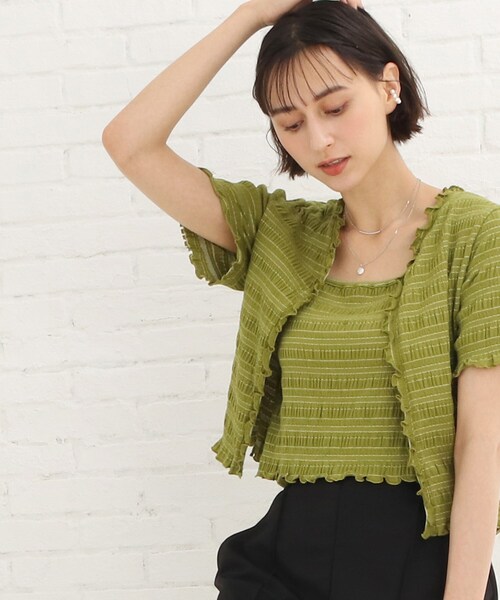 Cutie Blonde（キューティーブロンド）の「◆シャーリングカーディガン×キャミセット（その他トップス・レディース・ブラック/黄緑系/ベージュ・02/03）」の3枚目の写真