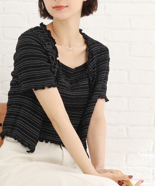 Cutie Blonde（キューティーブロンド）の「◆シャーリングカーディガン×キャミセット（その他トップス・レディース・ブラック/黄緑系/ベージュ・02/03）」の2枚目の写真