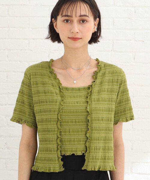 Cutie Blonde（キューティーブロンド）の「◆シャーリングカーディガン×キャミセット（その他トップス・レディース・ブラック/黄緑系/ベージュ・02/03）」の4枚目の写真