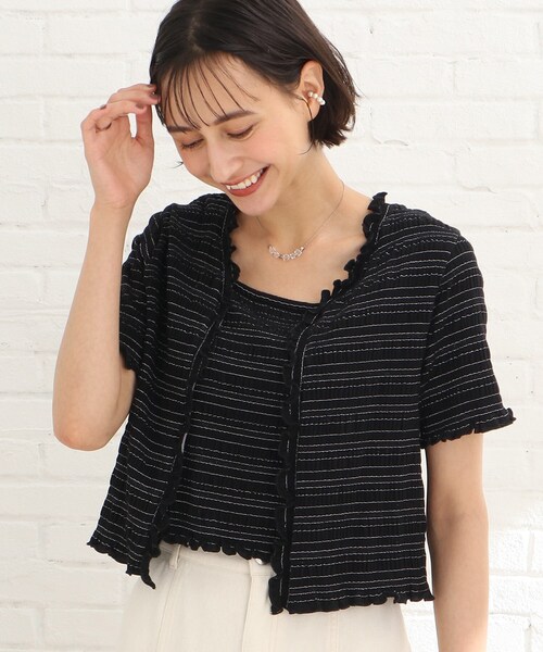 Cutie Blonde（キューティーブロンド）の「◆シャーリングカーディガン×キャミセット（その他トップス・レディース・ブラック/黄緑系/ベージュ・02/03）」の12枚目の写真