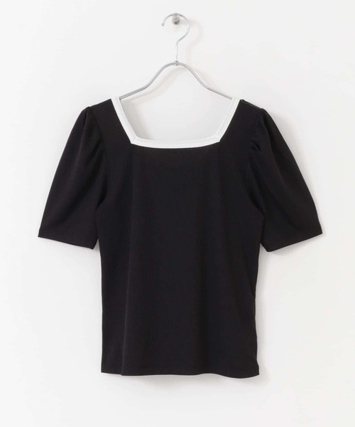 HEYUMM（ヘユム）の「2WAY配色リブトップ（Tシャツ/カットソー・レディース・ブラック/ブルー/グリーン・ONE）」の2枚目の写真