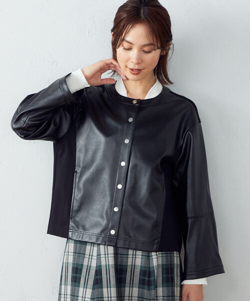 COMME CA ISM(コムサイズム)の「フェイクレザー トッパーブルゾン(ブルゾン・レディース・ブラック/ダークブラウン・MEDIUM/LARGE)」の5枚目の写真