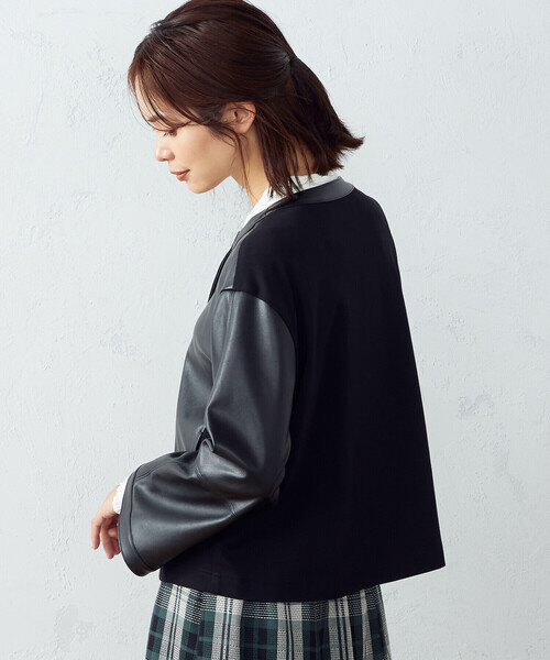 COMME CA ISM(コムサイズム)の「フェイクレザー トッパーブルゾン(ブルゾン・レディース・ブラック/ダークブラウン・MEDIUM/LARGE)」の7枚目の写真