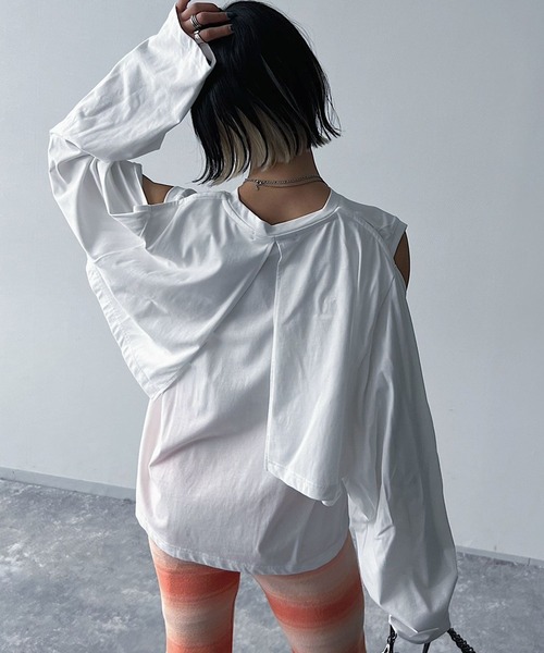 PAGEBOY(ページボーイ)の「CORE / レイヤードスリーブトップス(Tシャツ/カットソー・レディース・ブラック/オフホワイト・FREE)」の5枚目の写真