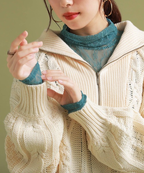 n'OrLABEL（ノアールレーベル）の「『ミリオンホットタートルネックレース切替ロンT』（Tシャツ/カットソー・レディース・アイボリー/ブラック/ラベンダー/グレイッシュブルー・L/LL/M）」の3枚目の写真