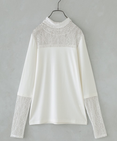 n'OrLABEL（ノアールレーベル）の「『ミリオンホットタートルネックレース切替ロンT』（Tシャツ/カットソー・レディース・アイボリー/ブラック/ラベンダー/グレイッシュブルー・L/LL/M）」の16枚目の写真