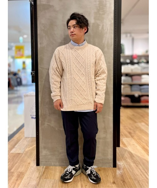 BACK NUMBER（バックナンバー）の「【BACK NUMBER】ケーブル編みモールクルーニット（ニット/セーター・メンズ・ネイビー/オフホワイト/ワイン・S/M/L/XL）」の15枚目の写真