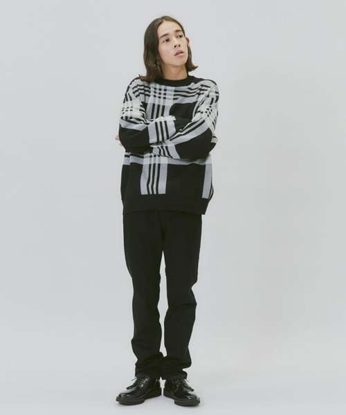 BACK NUMBER(バックナンバー)の「【BACK NUMBER】チェック柄クルーニット(ニット/セーター・メンズ・ブラック/オフホワイト・L/M/S/XL)」の18枚目の写真