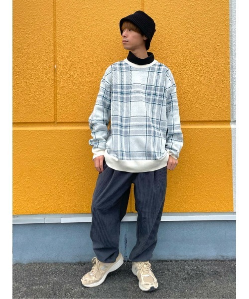 BACK NUMBER(バックナンバー)の「【BACK NUMBER】チェック柄クルーニット(ニット/セーター・メンズ・ブラック/オフホワイト・L/M/S/XL)」の13枚目の写真