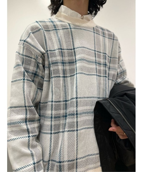 BACK NUMBER(バックナンバー)の「【BACK NUMBER】チェック柄クルーニット(ニット/セーター・メンズ・ブラック/オフホワイト・L/M/S/XL)」の12枚目の写真