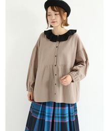 Samansa Mos2 | 配色襟フリルブラウス(シャツ/ブラウス)