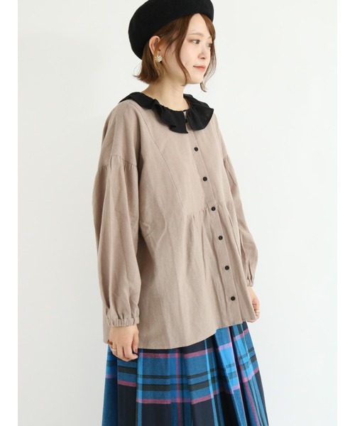 Samansa Mos2(サマンサ モスモス)の「配色襟フリルブラウス(シャツ/ブラウス・レディース・ベージュ/ブラック/モカ・フリ-)」の7枚目の写真