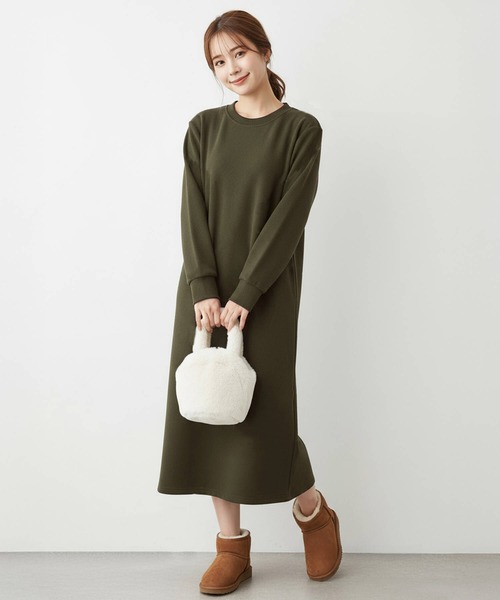 ワンピース chan セール】ワンピース 裏起毛 長袖 ロング ミモレ丈ワンピース 裏起毛