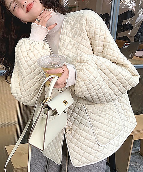 LOPASS(ロパス)の「ゆったりショートノーカラーダウン(ダウンジャケット/コート・レディース・アイボリー/ブラック・L/M)」の3枚目の写真