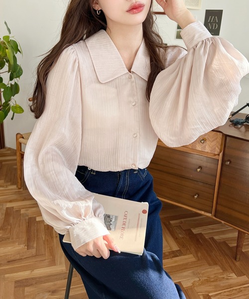 【早い者勝ち】 DRESSTERIOR ボリュームスリーブブラウス フロッキードット ボリュームスリーブ ブラウス（シャツ・ブラウス