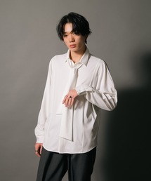 【UNIIT/ユニット】ポリストレッチ ドルマンスリーブ シャツ ボウタイ付き ネクタイ付き セットアイテム 韓国ファッション モードファッション キレイ目