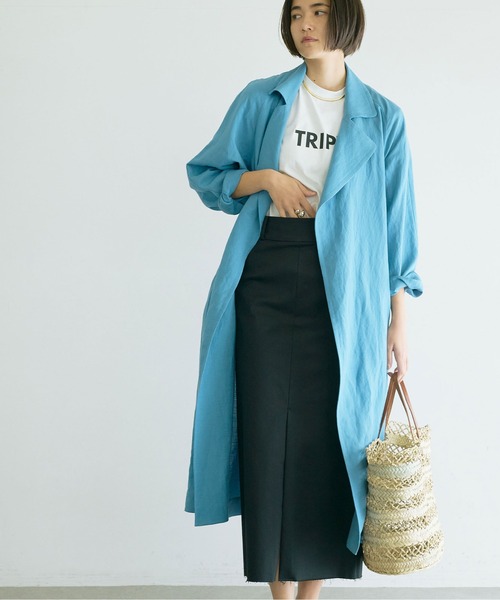 GALLARDAGALANTE（ガリャルダガランテ）の「リネンガウンコート（トレンチコート・レディース・ブルー/ベージュ・FREE）」の7枚目の写真