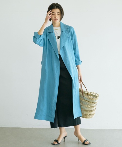 GALLARDAGALANTE（ガリャルダガランテ）の「リネンガウンコート（トレンチコート・レディース・ブルー/ベージュ・FREE）」の3枚目の写真