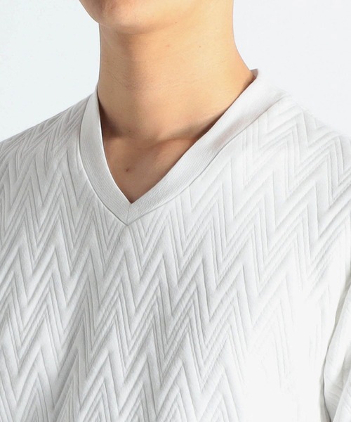 HIDEAWAYS NICOLE（ハイダウェイニコル）の「ヘリンボンブリスターカットソー（Tシャツ/カットソー・メンズ・ブラック/オフホワイト・MEDIUM/LARGE/X-LARGE）」の6枚目の写真