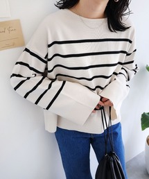 andme | リネンタッチボーダー長袖ニットトップス(ニット/セーター)