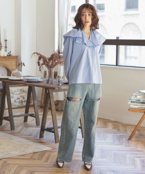 DONOBAN（ドノバン）の「ラッフルカラーブラウス（シャツ/ブラウス・レディース・ブルー/ホワイト/ネイビー・F）」の15枚目の写真