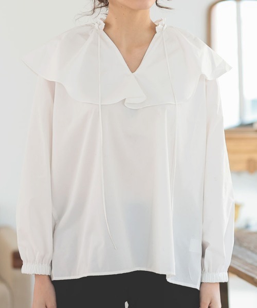 DONOBAN（ドノバン）の「ラッフルカラーブラウス（シャツ/ブラウス・レディース・ブルー/ホワイト/ネイビー・F）」の11枚目の写真