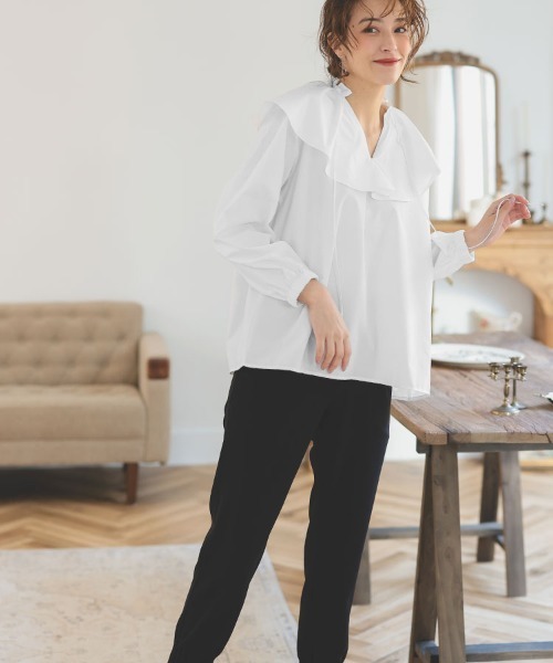 DONOBAN（ドノバン）の「ラッフルカラーブラウス（シャツ/ブラウス・レディース・ブルー/ホワイト/ネイビー・F）」の18枚目の写真