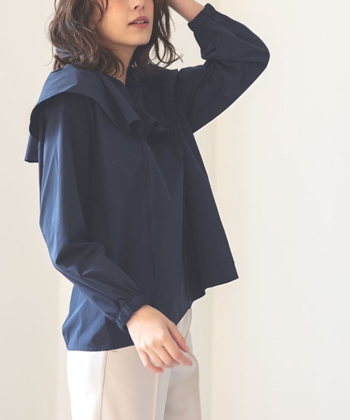 DONOBAN（ドノバン）の「ラッフルカラーブラウス（シャツ/ブラウス・レディース・ブルー/ホワイト/ネイビー・F）」の5枚目の写真
