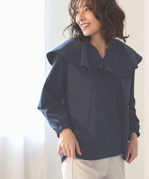 DONOBAN（ドノバン）の「ラッフルカラーブラウス（シャツ/ブラウス・レディース・ブルー/ホワイト/ネイビー・F）」の16枚目の写真