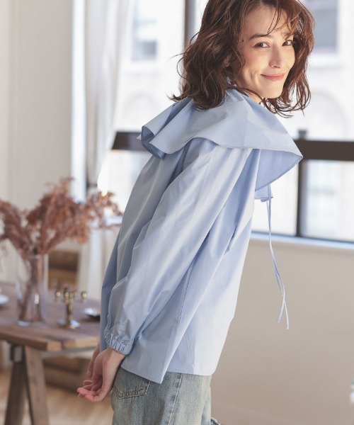 DONOBAN（ドノバン）の「ラッフルカラーブラウス（シャツ/ブラウス・レディース・ブルー/ホワイト/ネイビー・F）」の4枚目の写真